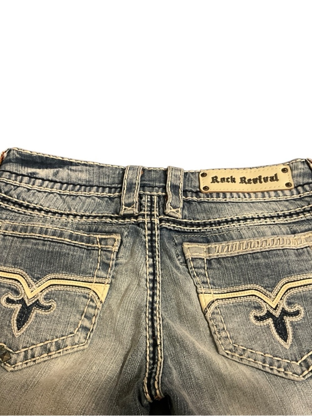 Rock Revival Susan Straight Leg Jeans Size 27 Light Wash Denim EUC - Picture 4 of 16